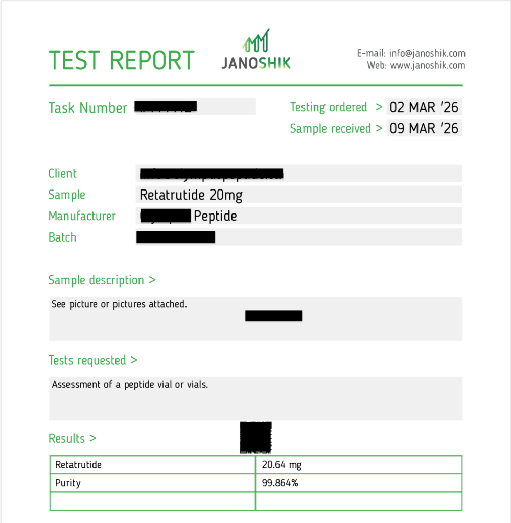 Main sections of a peptide certificate of analysis